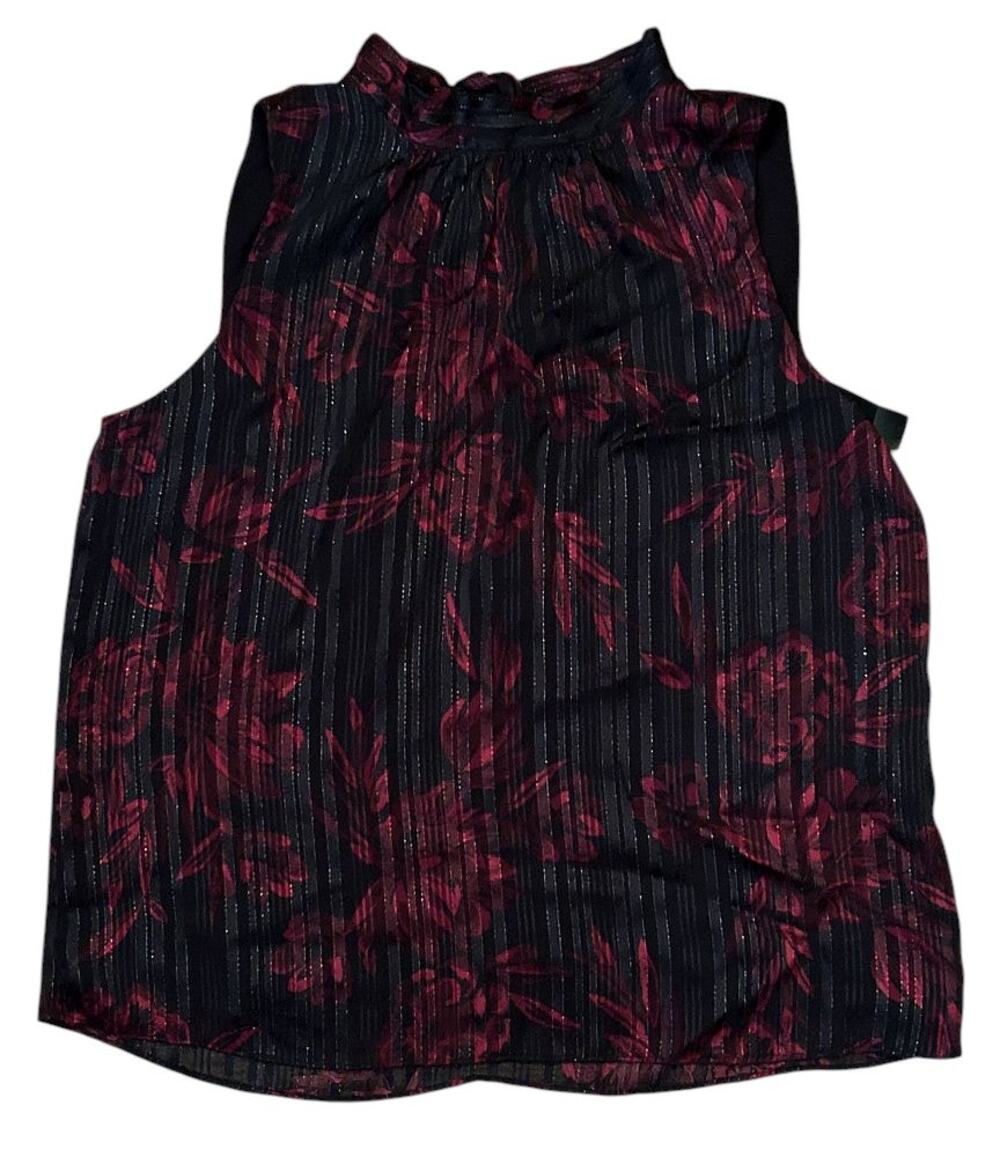 NWT White House Black Market Sleeveless Tie Back Red & Black Halter Top Large